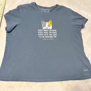 Life is Good Cat Watching You Graphic Tee Blue Size XXXL Short Sleeve Cotton